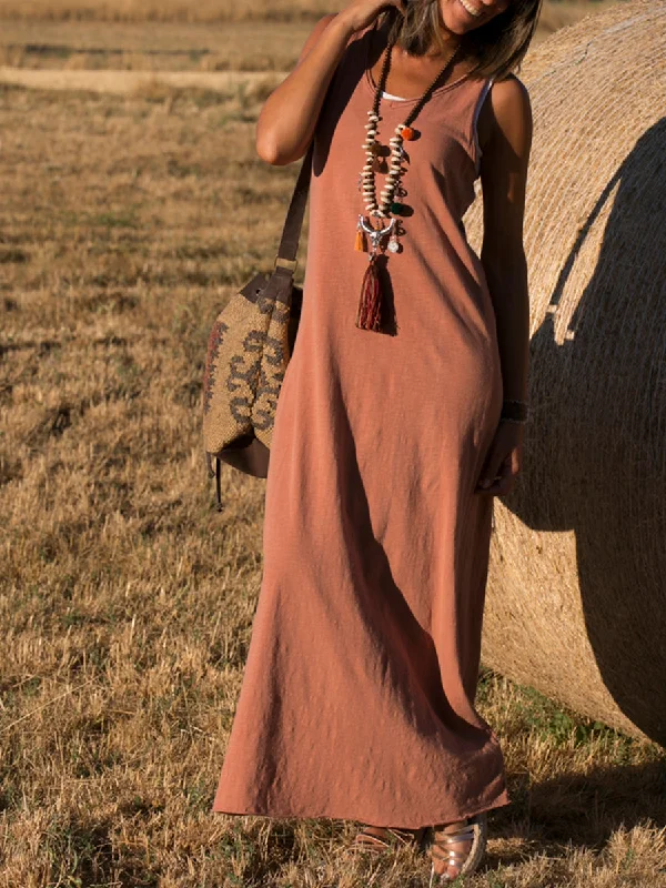 Women's Sleeveless Casual Maxi Dress Fashionable Faux Wrap Maxi Dress