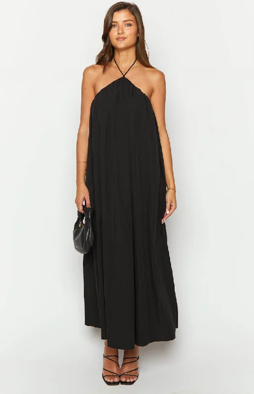 Ziggy Black Halter Neck Maxi Dress Fashionable Faux Wrap Maxi Dress