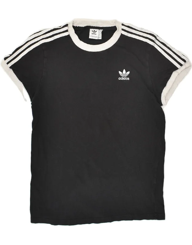 ADIDAS Womens T-Shirt Top UK 10 Small Black Cotton Embroidered Appliqued Beaded
