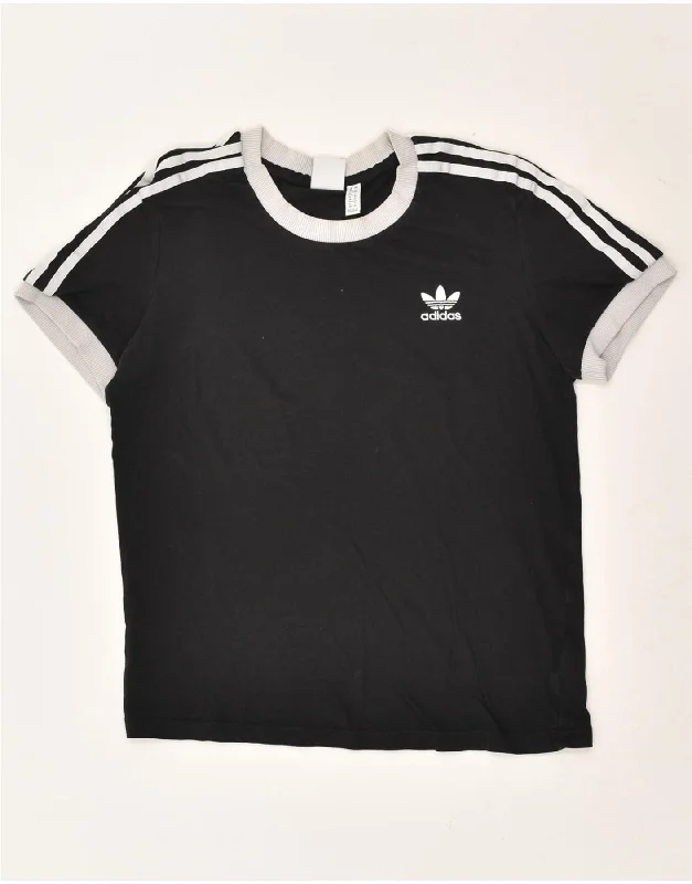 ADIDAS Womens T-Shirt Top UK 12 Medium Black Cotton