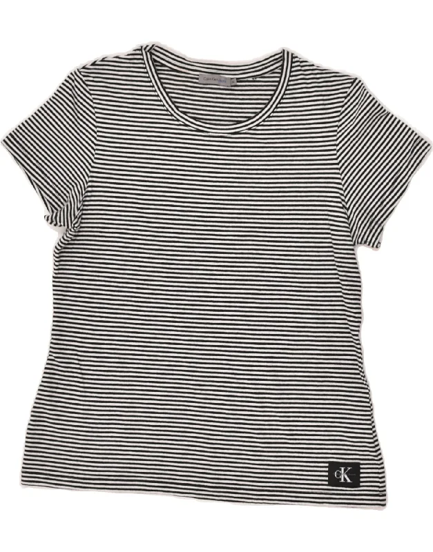 CALVIN KLEIN Womens T-Shirt Top UK 12 Medium Black Striped Cotton Terry Blend Velvet Blend Canvas Blend CALVIN KLEIN Womens T-Shirt Top UK 12 Medium Black Striped Cotton Terry Blend Velvet Blend Canvas Blend