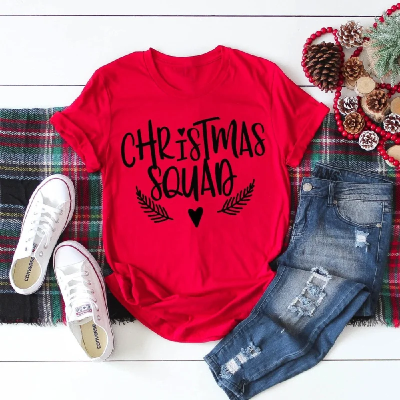 Christmas Squad Shirt funny graphic gift T-Shirt for Women Family Christmas Tee Group cotton casual grunge aesthetic party tops