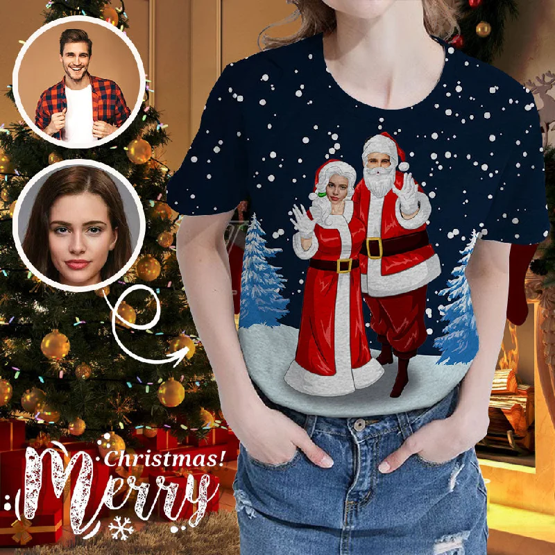 Custom Face Christmas Snow Women's All Over Print T-shirt Notch Collar Peter Pan Collar Cowl Neck Custom Face Christmas Snow Women's All Over Print T-shirt Notch Collar Peter Pan Collar Cowl Neck