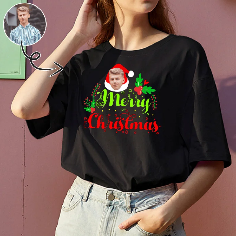Custom Face Merry Christmas Tee Put Your Photo on Shirt Unique Design Women's All Over Print T-shirt Fleece Nylon Spandex Custom Face Merry Christmas Tee Put Your Photo on Shirt Unique Design Women's All Over Print T-shirt Fleece Nylon Spandex