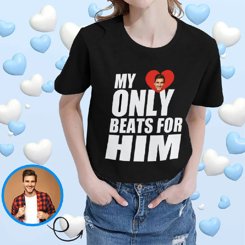 Custom Face My Heart Only Beats For Him Women's All Over Print T-shirt Satin Fabric Silk Fabric Chiffon Fabric Custom Face My Heart Only Beats For Him Women's All Over Print T-shirt Satin Fabric Silk Fabric Chiffon Fabric