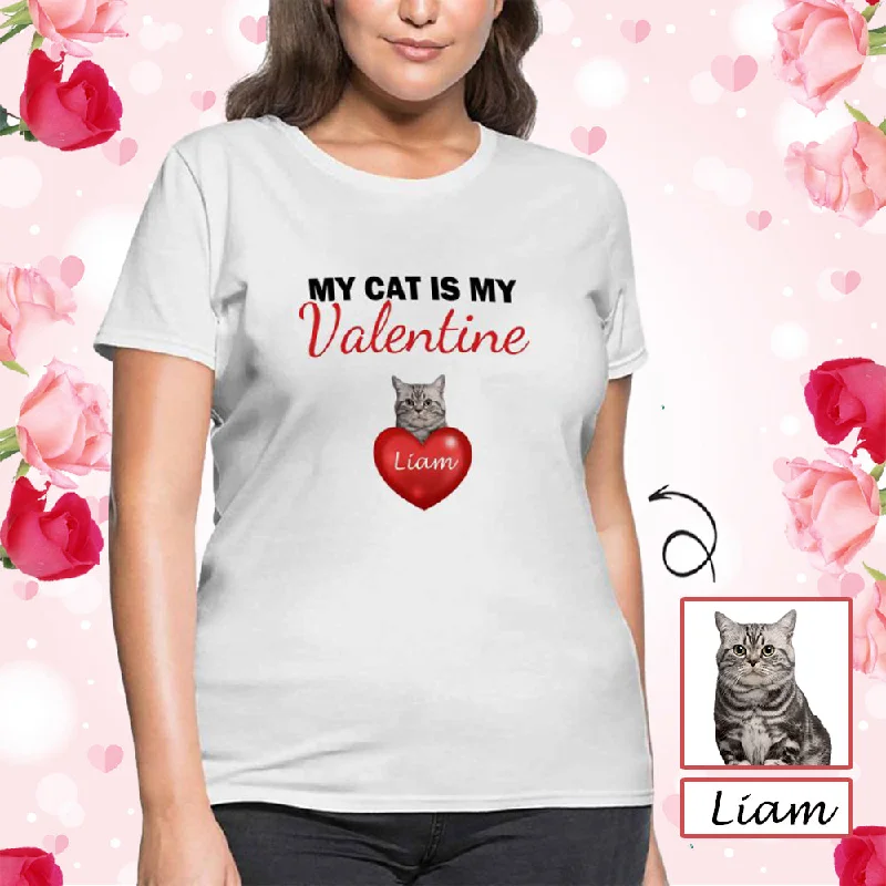 Custom Face&Name My Cat Is My Valentine Women's All Over Print T-shirt Houndstooth Herringbone Solid