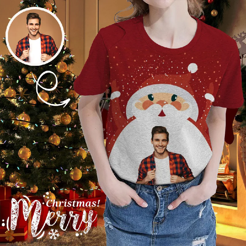Custom Face Santa Women's All Over Print T-shirt Elegant Classic Vintage