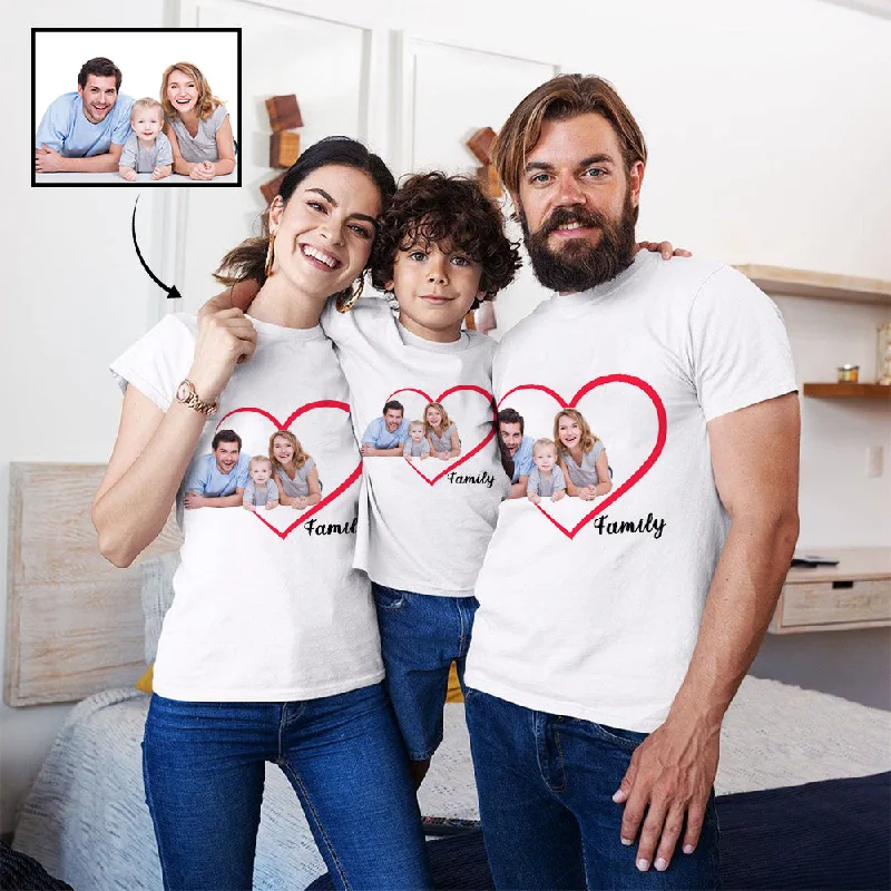 Custom Family Portrait Love Heart Print T-shirt Spandex Blend Rayon Blend Denim Blend Custom Family Portrait Love Heart Print T-shirt Spandex Blend Rayon Blend Denim Blend