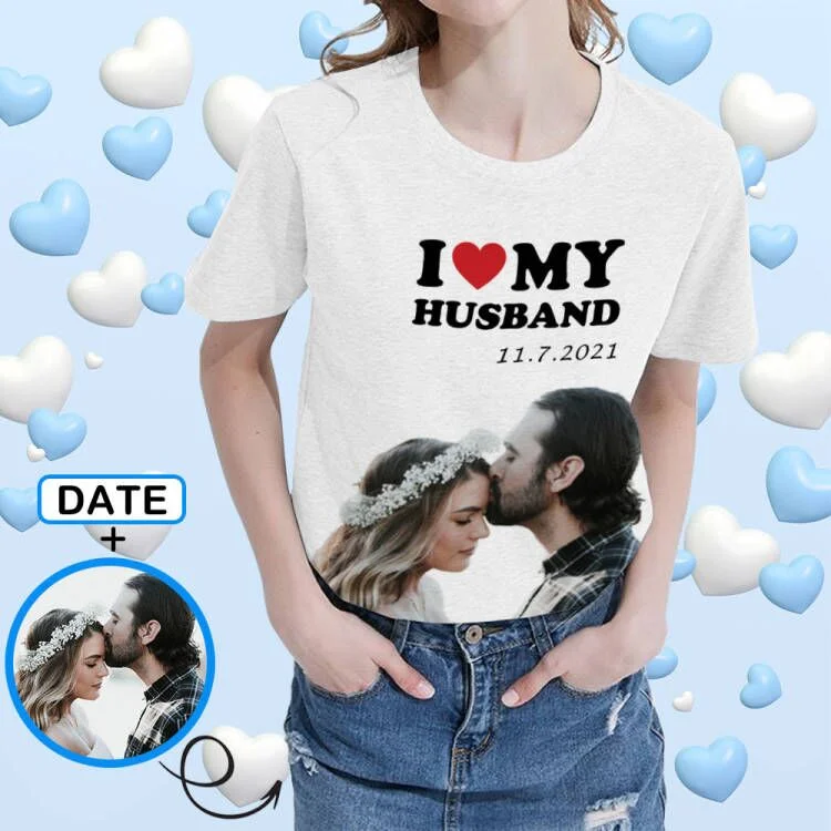 Custom Photo&Date I Love My Husband Women's All Over Print T-shirt Cashmere Blend Cotton Blend Poly Blend Custom Photo&Date I Love My Husband Women's All Over Print T-shirt Cashmere Blend Cotton Blend Poly Blend