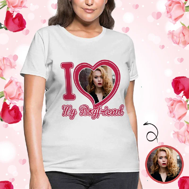 Custom Photo I Love My Girlfriend Women's All Over Print T-shirt Fitted T-Shirt Seamless Stretchy Custom Photo I Love My Girlfriend Women's All Over Print T-shirt Fitted T-Shirt Seamless Stretchy