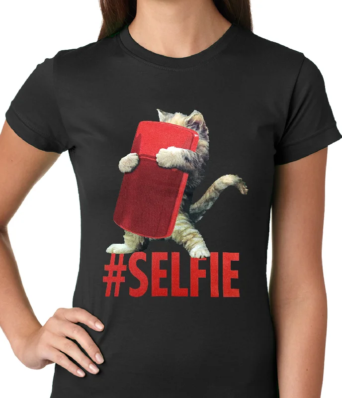 Cute #Selfie Kitten Ladies T-shirt Ribbed T-Shirt High Neck Heavyweight