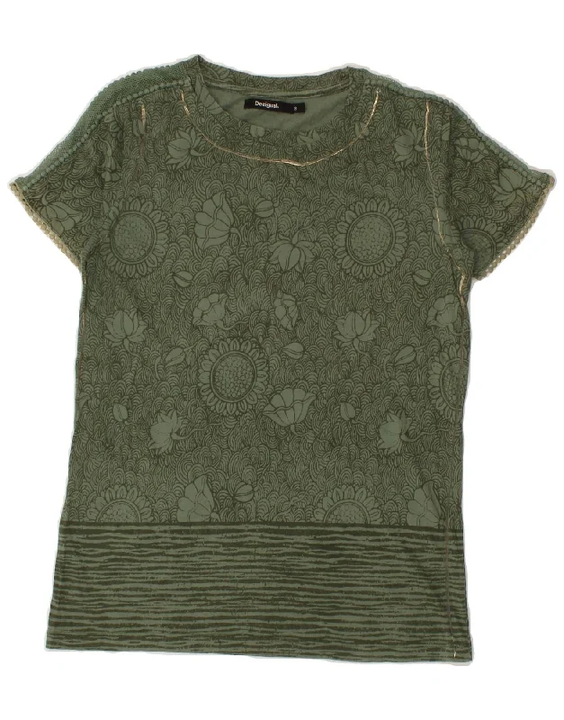 DESIGUAL Womens T-Shirt Top UK 10 Small Green Floral