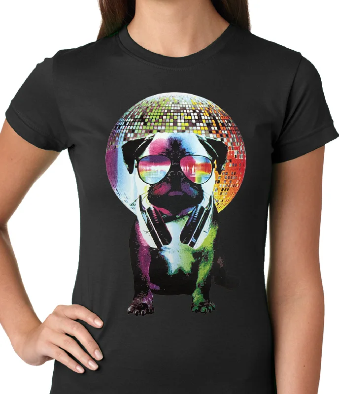 Disco Pug Ladies T-shirt Mesh Blend Leather Blend Suede Blend