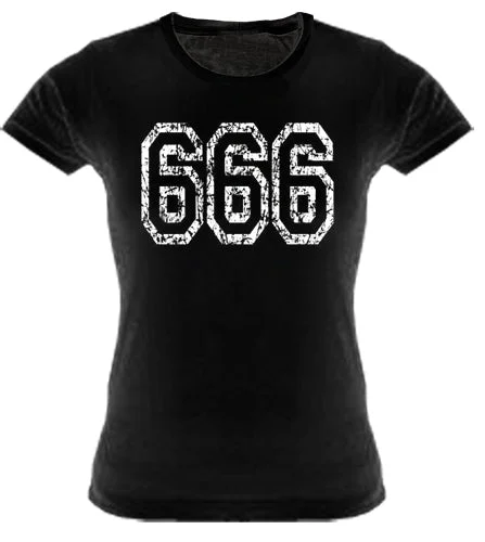 Distressed 666 Girls T-Shirt Collared Crew Neck Turtle Neck
