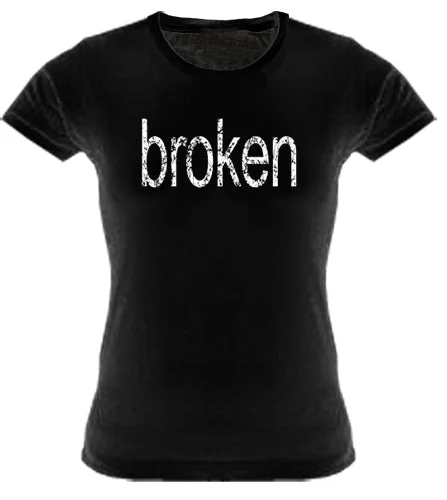Distressed Broken Girls T-Shirt Welt Pockets Slit Pockets