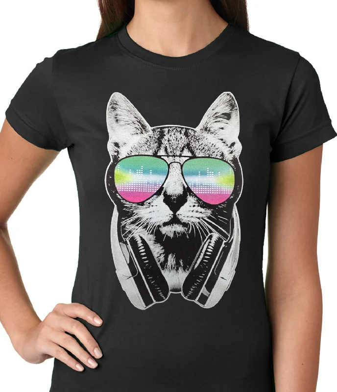 DJ Cat Ladies T-shirt Hooded Caped Shawl Collar