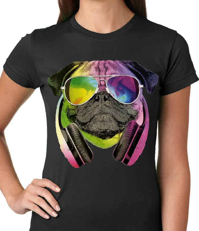 DJ Pug Ladies T-shirt Real Fur Shearling Chenille