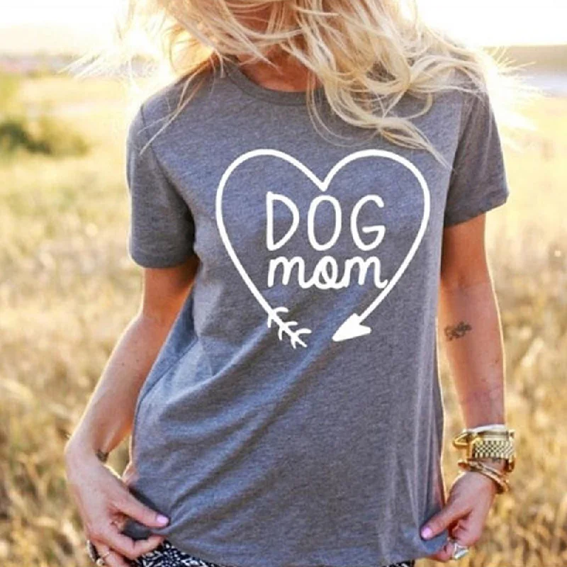 DOG MOM Heart Arrow T-Shirt Hipster Casual Gray Clothing Stylish Tee Mother's Day Gift Tops Dog Lovers Graphic Grunge Shirts