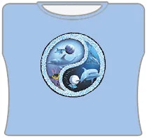 Dolphin Ying Yang Girls T-Shirt (Lt Blue) Polka Dot Checkered Tartan