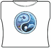 Dolphin Ying Yang Girls T-Shirt (White) Print Jacquard Patchwork