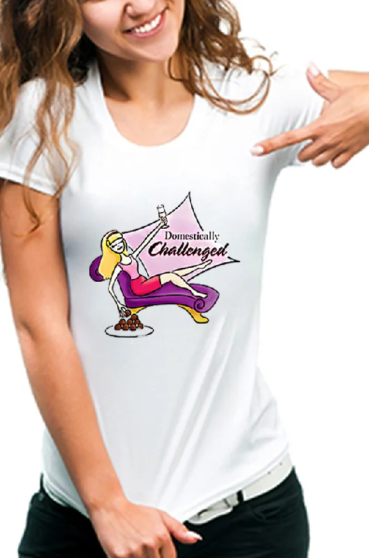 Domestically Challenged Girls T-Shirt Front Pockets Side Pockets Patch Pockets