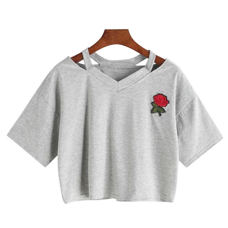 Drop Ship Pocket Rose T Shirt Women Tees mini short sleeve fashion tops Casual Female sexy t-shirts NV72 P