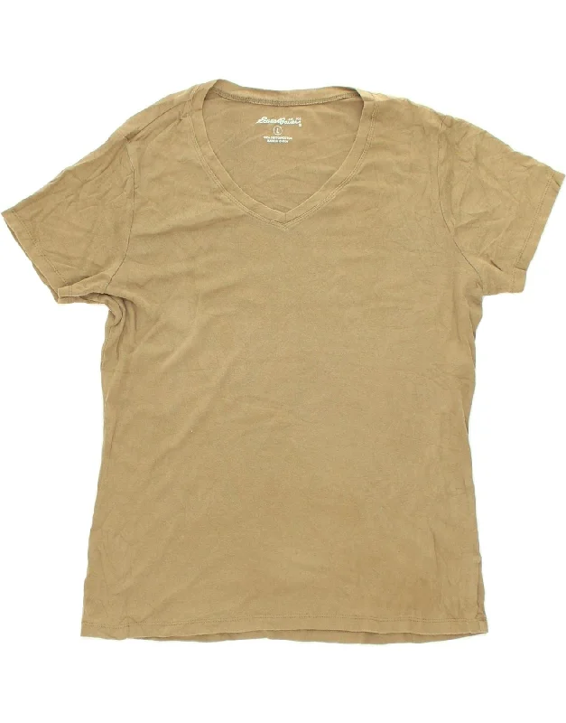 EDDIE BAUER Womens T-Shirt Top UK 16 Large Khaki Cotton