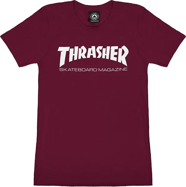 Thrasher Mag Logo Girls T-Shirt - Size: X-SMALL Maroon Fitted T-Shirt Seamless Stretchy Thrasher Mag Logo Girls T-Shirt - Size: X-SMALL Maroon Fitted T-Shirt Seamless Stretchy