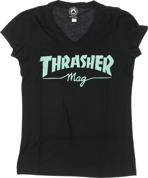 Thrasher Mag Logo Girls V-Neck T-Shirt - Size: LARGE Black/Mint Thin T-Shirt Open Front Quick Dry Thrasher Mag Logo Girls V-Neck T-Shirt - Size: LARGE Black/Mint Thin T-Shirt Open Front Quick Dry