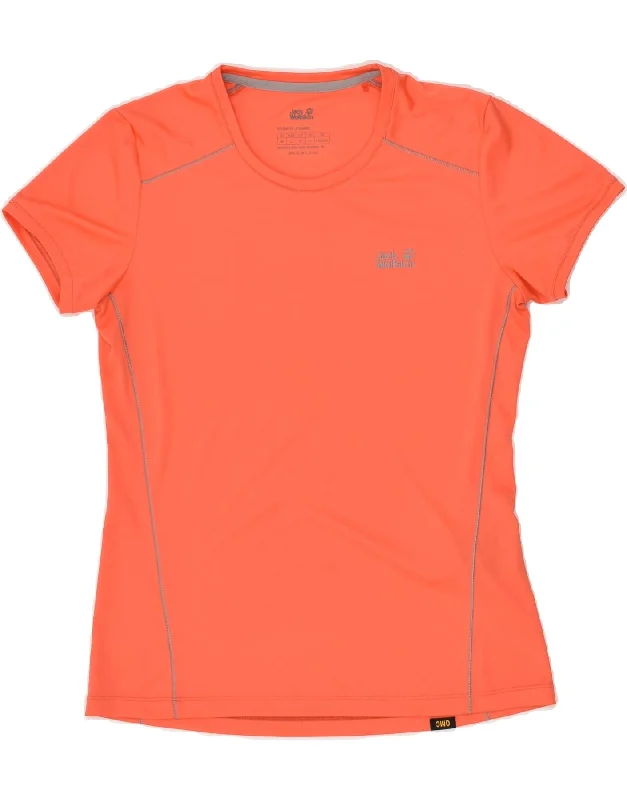JACK WOLFSKIN Womens T-Shirt Top UK 12 Medium Orange Polyester Rayon Fabric Velvet Fabric Corduroy Fabric JACK WOLFSKIN Womens T-Shirt Top UK 12 Medium Orange Polyester Rayon Fabric Velvet Fabric Corduroy Fabric