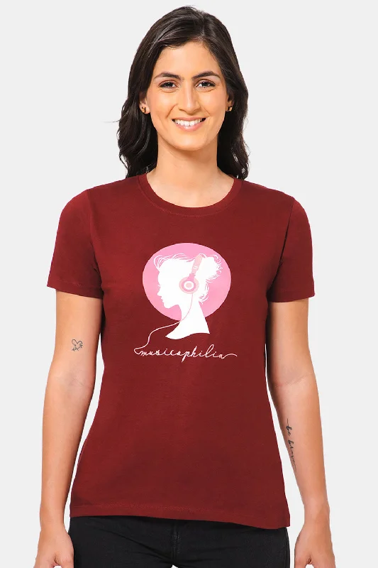 Jusperf Women Printed Cotton T-shirt - SN10 - Maroon Spandex Blend Rayon Blend Denim Blend