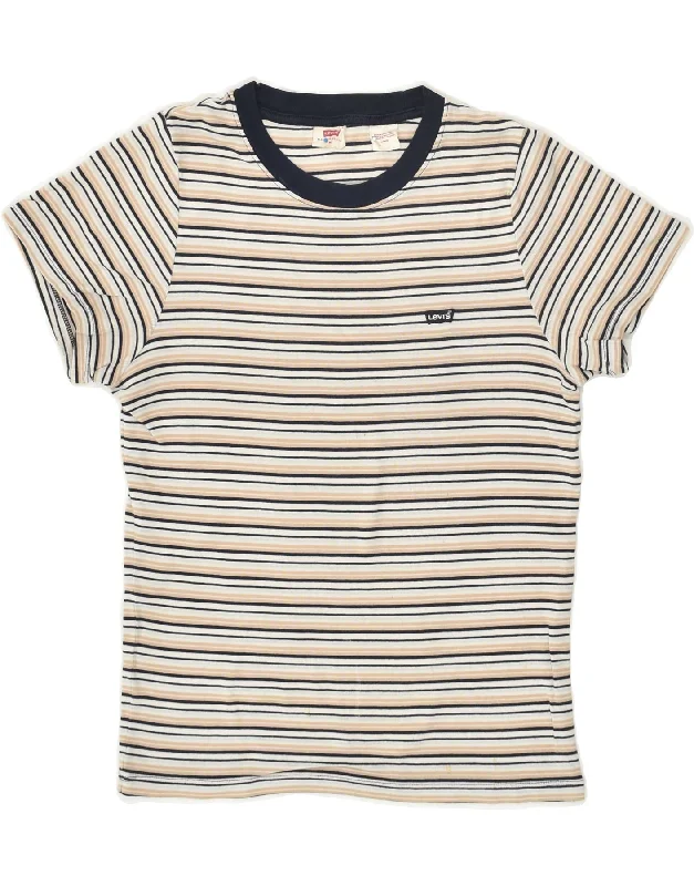 LEVI'S Womens T-Shirt Top UK 12 Medium Beige Striped Anti-Pilling Machine Wash Handmade LEVI'S Womens T-Shirt Top UK 12 Medium Beige Striped Anti-Pilling Machine Wash Handmade