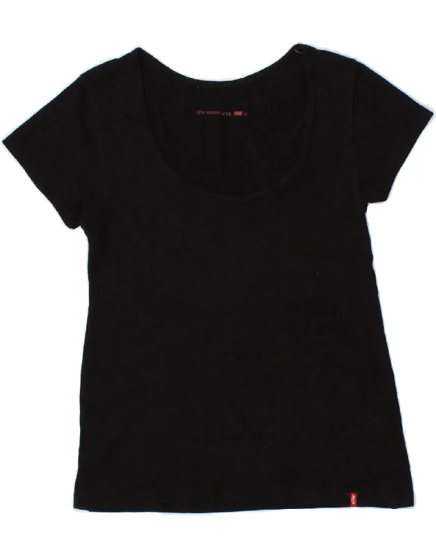 LEVI'S Womens T-Shirt Top UK 12 Medium Black Cotton Denim Fabric Leather Fabric Suede Fabric LEVI'S Womens T-Shirt Top UK 12 Medium Black Cotton Denim Fabric Leather Fabric Suede Fabric
