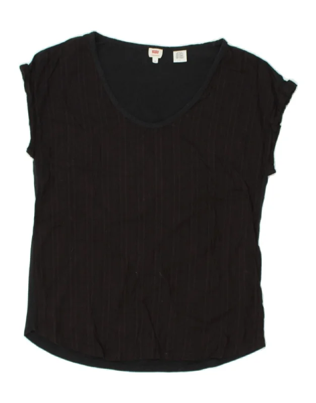 LEVI'S Womens T-Shirt Top UK 12 Medium Black Striped Notch Collar Peter Pan Collar Cowl Neck LEVI'S Womens T-Shirt Top UK 12 Medium Black Striped Notch Collar Peter Pan Collar Cowl Neck