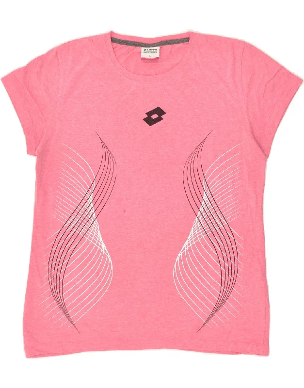 LOTTO Womens T-Shirt Top UK 14 Large Pink Geometric Cotton Handmade Hand-knitted Hand-woven LOTTO Womens T-Shirt Top UK 14 Large Pink Geometric Cotton Handmade Hand-knitted Hand-woven