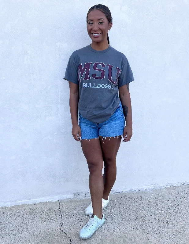 Mississippi State Bulldogs Filled Gault Gray Thrifted Tee Modern Contemporary Chic