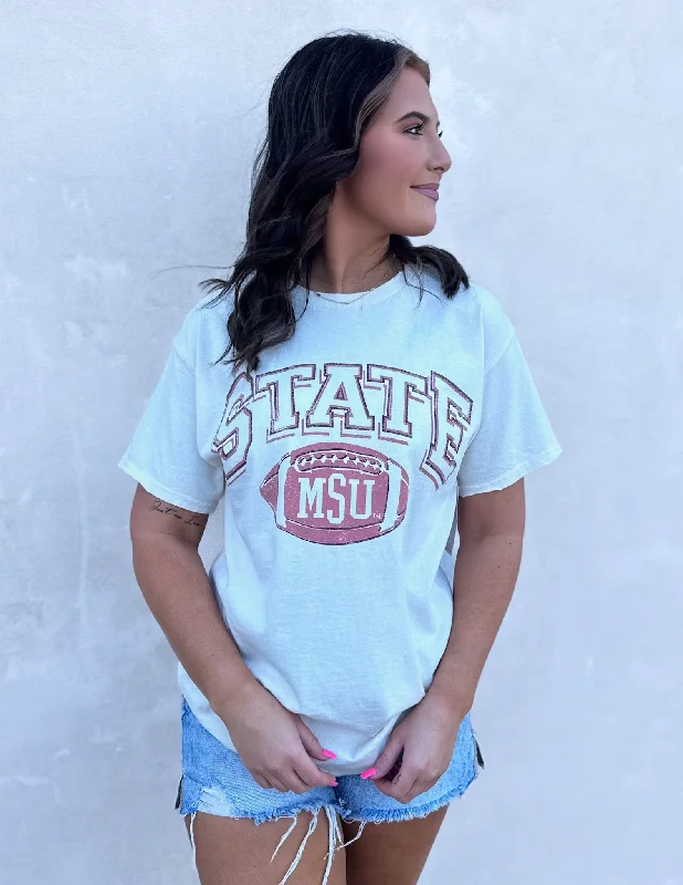 Mississippi State Bulldogs Wonka Off White Thrifted Tee Fitted T-Shirt Seamless Stretchy Mississippi State Bulldogs Wonka Off White Thrifted Tee Fitted T-Shirt Seamless Stretchy