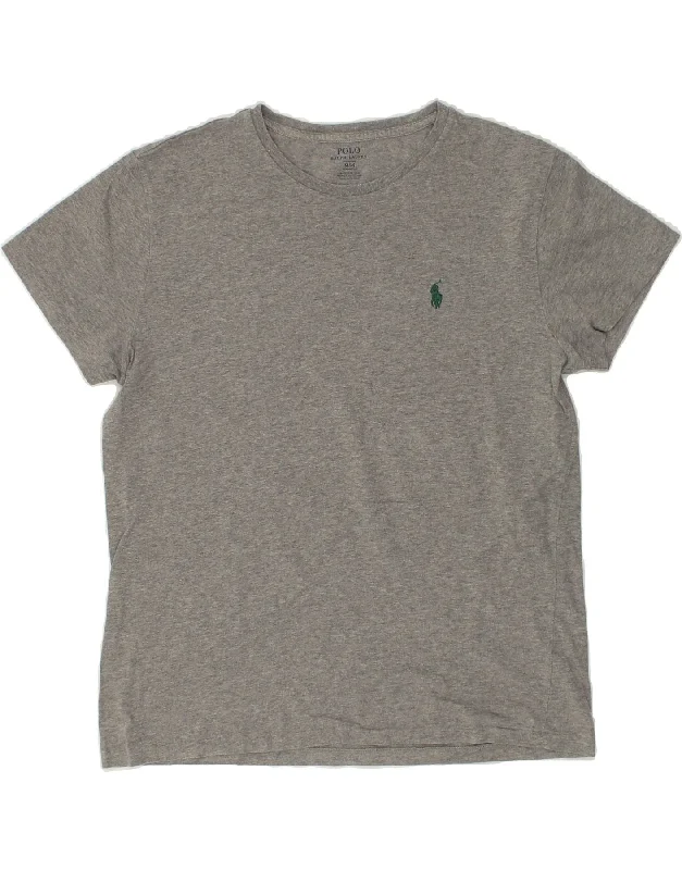 POLO RALPH LAUREN Womens T-Shirt Top UK 14 Medium Grey Cotton Thin T-Shirt Open Front Quick Dry