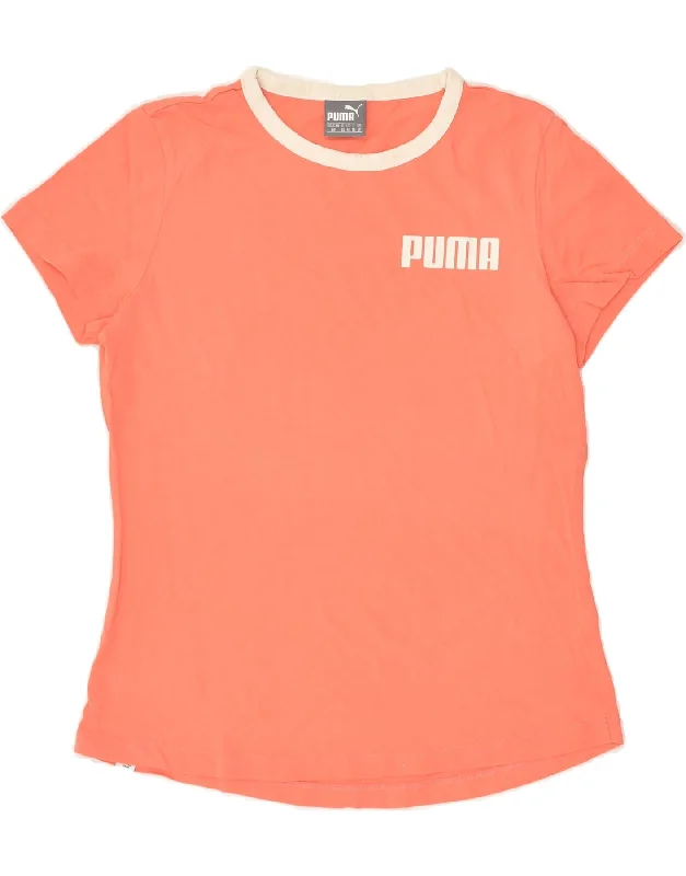 PUMA Womens T-Shirt Top UK 10 Small  Orange Zippered Buttoned Snapped