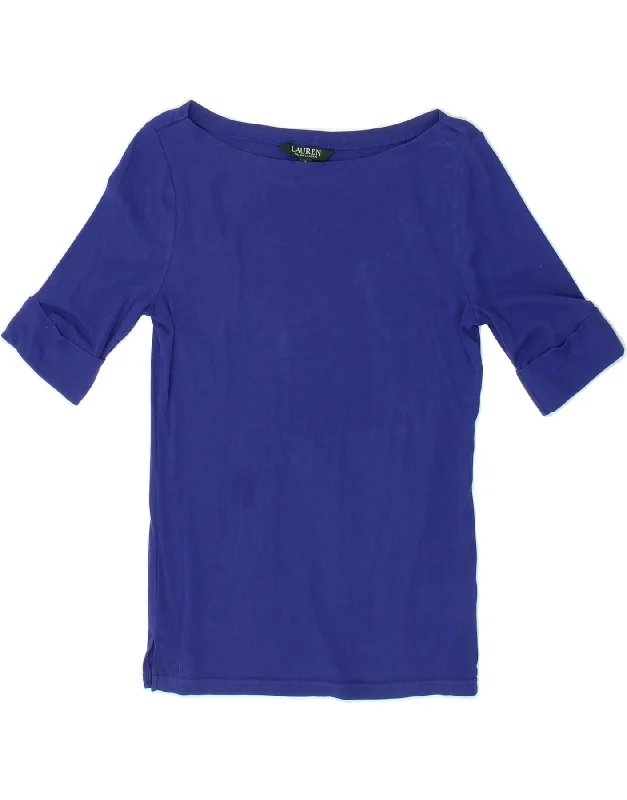 RALPH LAUREN Womens T-Shirt Top UK 10 Small Blue Cotton Lace Blend Ribbed Blend Corduroy Blend RALPH LAUREN Womens T-Shirt Top UK 10 Small Blue Cotton Lace Blend Ribbed Blend Corduroy Blend