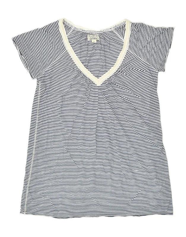 RALPH LAUREN Womens T-Shirt Top UK 16 Large Grey Striped