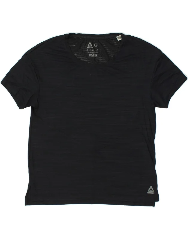 REEBOK Womens T-Shirt Top UK 4/6 XS Black Polyester Zippered Buttoned Snapped