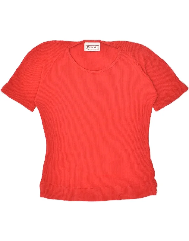 STEFANEL Womens T-Shirt Top UK 14 Medium Red Modal Notch Collar Peter Pan Collar Cowl Neck