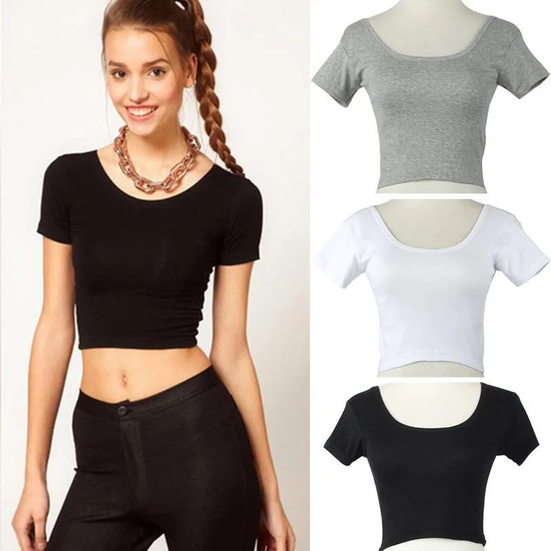 Basic  Crop Top T-shirt Rayon Fabric Velvet Fabric Corduroy Fabric