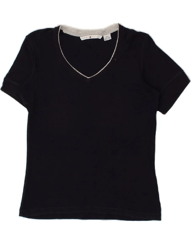TOMMY HILFIGER Womens T-Shirt Top UK 12 Medium Black Cotton Casual Formal Business