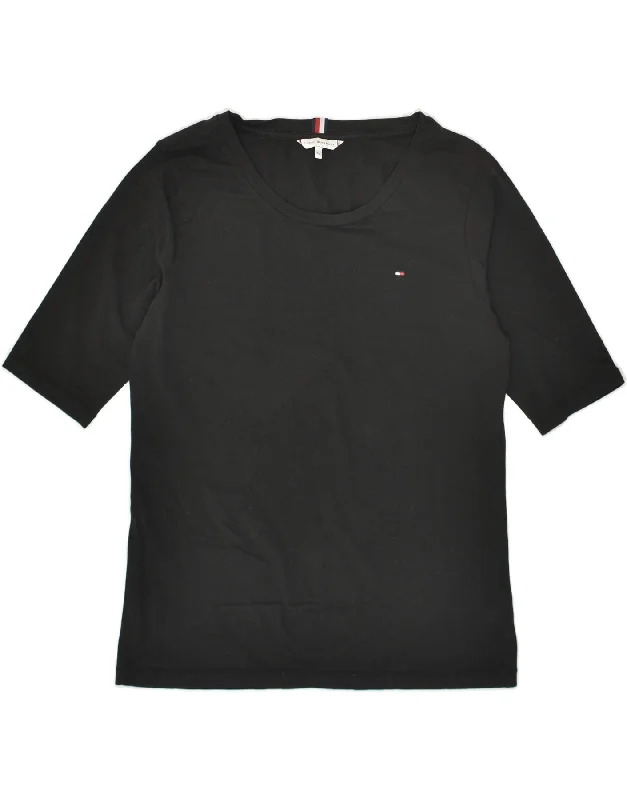TOMMY HILFIGER Womens T-Shirt Top UK 20 2XL Black Cotton Boxy Fit Fitted Loose