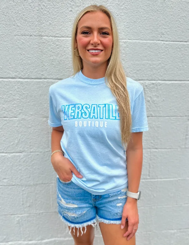 Versatile Boutique Logo SS Tee Chambray Welt Pockets Slit Pockets Flap Pockets