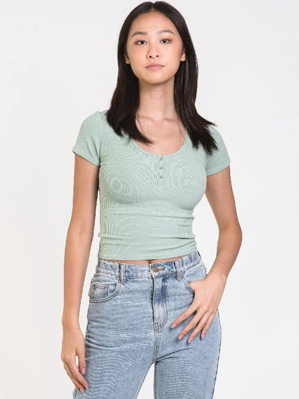HARLOW CARA HENLEY TEE - CLEARANCE Spandex Blend Rayon Blend Denim Blend