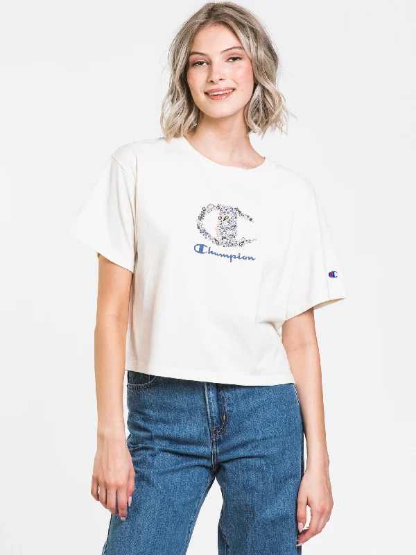 CHAMPION CROP SCRIPT BLOCKED TEE - CLEARANCE Jersey Fabric Tulle Fabric Batik Fabric CHAMPION CROP SCRIPT BLOCKED TEE - CLEARANCE Jersey Fabric Tulle Fabric Batik Fabric