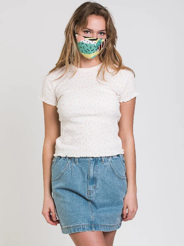 HARLOW GIGI RIBBED DITSY TEE - CLEARANCE Mesh Canvas Denim